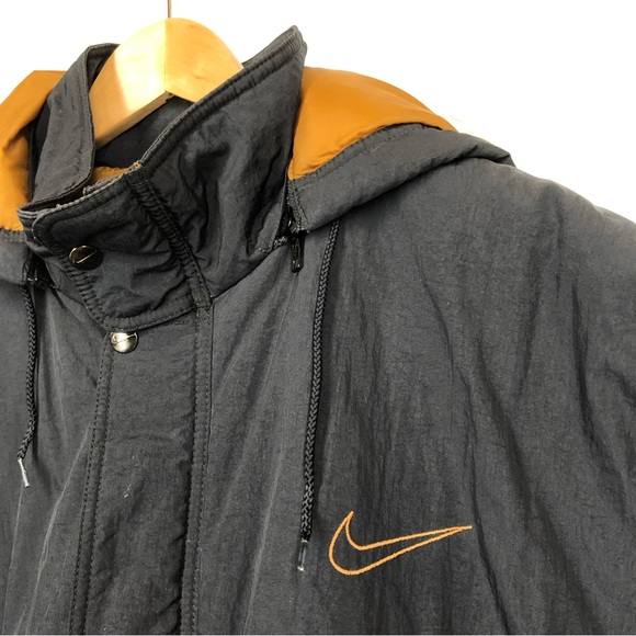 Vintage 90s Black Neutral Tone Nike Air Hooded Drawstring Winter Jacket - Picture 4 of 16